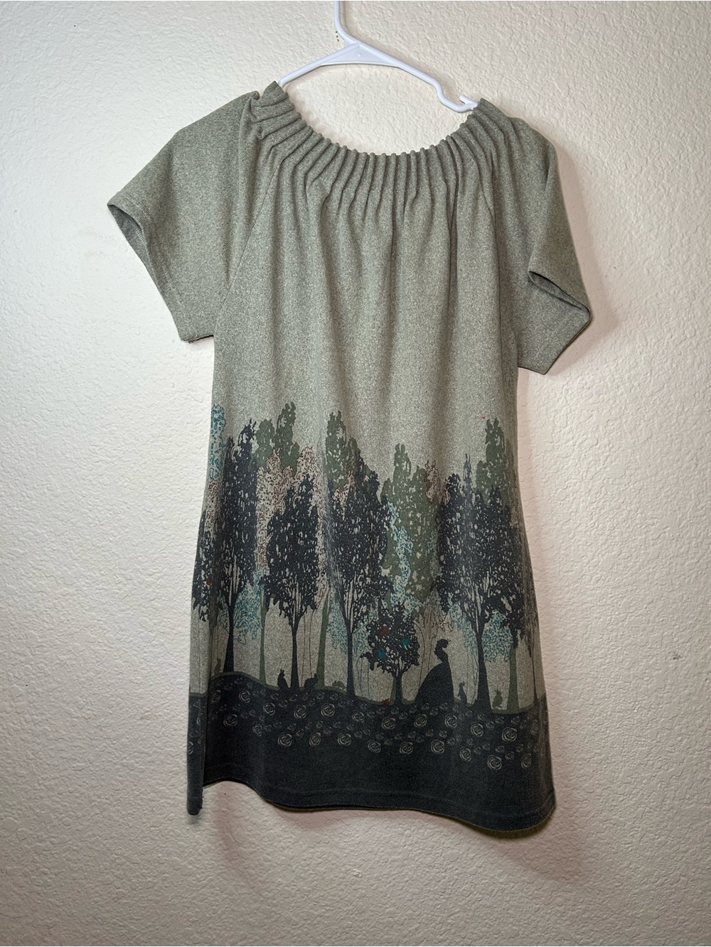 Funky People Womens Green Short Sleeve Fairy Tale Tree Print XL VTG Top Mystical - Picture 6 of 9